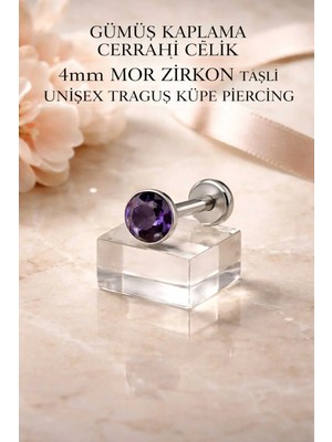 Lunexa 316L Cerrahi Çelik Paslanmaz Kararmaz Alerji Yapmaz Zirkon Taşlı Figürlü Unisex Tragus Küpe Piercing