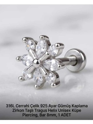 Lunexa 316L Cerrahi Çelik Paslanmaz Kararmaz Alerji Yapmaz Zirkon Taşlı Figürlü Unisex Tragus Helix Küpe Piercing G106-1