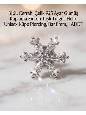 Lunexa 316L Cerrahi Çelik Paslanmaz Kararmaz Alerji Yapmaz Zirkon Taşlı Figürlü Unisex Tragus Helix Küpe Piercing G106-4