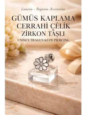 Lunexa 316L Cerrahi Çelik Paslanmaz Kararmaz Alerji Yapmaz Zirkon Taşlı Figürlü Unisex Tragus Küpe Piercing
