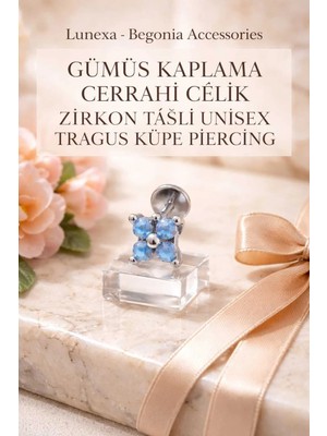Lunexa 316L Cerrahi Çelik Paslanmaz Kararmaz Alerji Yapmaz Zirkon Taşlı Figürlü Unisex Tragus Küpe Piercing