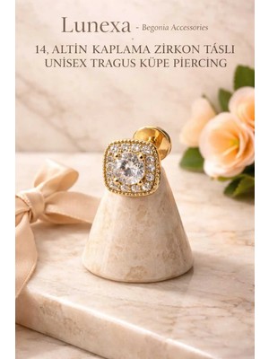 Lunexa 316L Cerrahi Çelik Altın Kaplama Kararmaz Alerji Yapmaz Zirkon Taş Figür Unisex Tragus Küpe Piercing