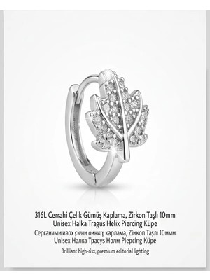 Lunexa 316L Cerrahi Çelik Gümüş Kaplama Kararmaz Alerji Yapmaz Zirkon Taş Figür Unisex Tragus Helix Küpe PIERCING-238-13