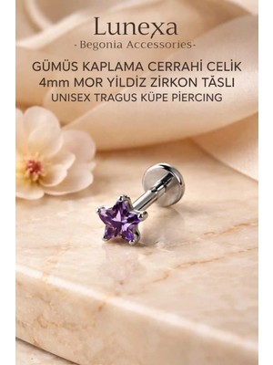 Lunexa 316L Cerrahi Çelik Paslanmaz Kararmaz Alerji Yapmaz Zirkon Taşlı Figürlü Unisex Tragus Küpe Piercing
