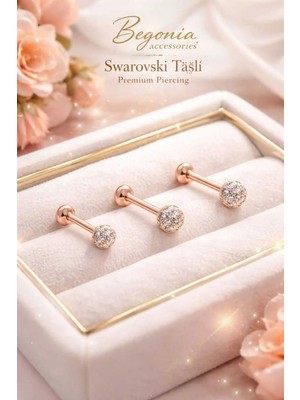 Lunexa Antialerjik 316L Gold Cerrahi Çelik Taşlı Şambala Labret 6MM,8MM,10MM 3 Adet Rose Gold Piercing Set