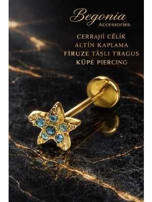 Lunexa 316L Cerrahi Çelik Altın Kaplama Kararmaz Alerji Yapmaz Zirkon Taş Figür Unisex Tragus Küpe Piercing
