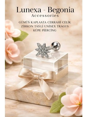 Lunexa 316L Cerrahi Çelik Paslanmaz Kararmaz Alerji Yapmaz Zirkon Taşlı Figürlü Unisex Tragus Küpe Piercing