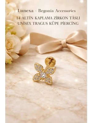 Lunexa 316L Cerrahi Çelik Altın Kaplama Kararmaz Alerji Yapmaz Zirkon Taş Figür Unisex Tragus Küpe Piercing
