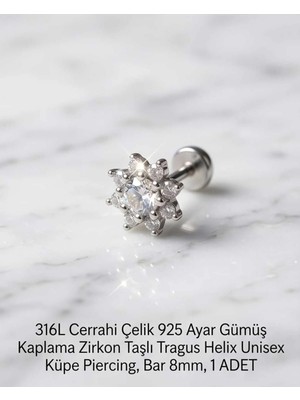 Lunexa 316L Cerrahi Çelik Paslanmaz Kararmaz Alerji Yapmaz Zirkon Taşlı Figürlü Unisex Tragus Helix Küpe Piercing G106-9