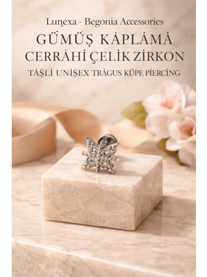 Lunexa 316L Cerrahi Çelik Paslanmaz Kararmaz Alerji Yapmaz Zirkon Taşlı Figürlü Unisex Tragus Küpe Piercing