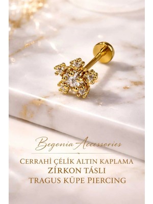 Lunexa 316L Cerrahi Çelik Altın Kaplama Kararmaz Alerji Yapmaz Zirkon Taş Figür Unisex Tragus Küpe Piercing