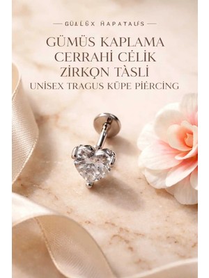 Lunexa 316L Cerrahi Çelik Paslanmaz Kararmaz Alerji Yapmaz Zirkon Taşlı Figürlü Unisex Tragus Küpe Piercing