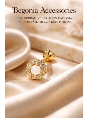 Lunexa 316L Cerrahi Çelik Altın Kaplama Kararmaz Alerji Yapmaz Zirkon Taş Figür Unisex Tragus Küpe Piercing