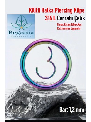 Lunexa Antialerjik 316L Cerrahi Çelik Paslanmaz Kararmaz Kilitli Halka Kıkırdak Tragus Helix Piercing 1ADET