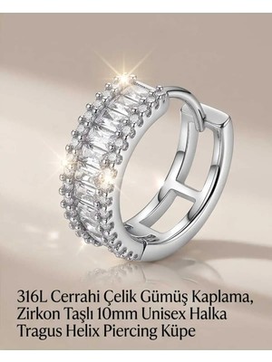 Lunexa 316L Cerrahi Çelik Gümüş Kaplama Kararmaz Alerji Yapmaz Zirkon Taş Figür Unisex Tragus Helix Küpe PIERCING-238-16