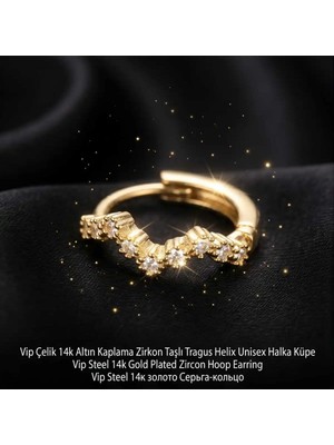 Lunexa 316L Cerrahi Çelik Altın Kaplama Kararmaz Alerji Yapmaz Zirkon Taş Figür 1 Adet Unisex Minimal Halka Tragus Helix Küpe Piercing AH210-35