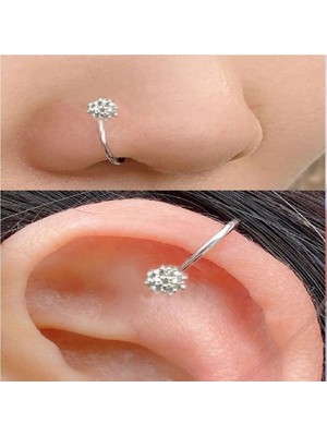 Lunexa 925 Ayar Gümüş Zirkon Taşlı Papatya Deliksiz Sıkıştırma Hızma Piercing Küpe