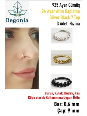 Lunexa 925 Ayar Gümüş 7 Top 3 Adet Gold Silver Black Halka Hızma Set
