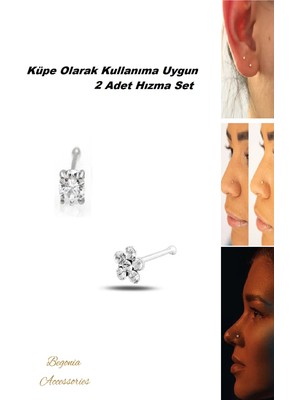 Lunexa Anti Alerjik Paslanmaz Kararmaz Zirkon Taşlı 2 Adet Küpe Olarak Kullanıma Uygun Hızma Set