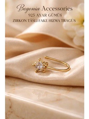 Lunexa 925 Ayar Gümüş Zirkon Taşlı Gold Sıkıştırma Yıldız Çiçek Hızma Piercing