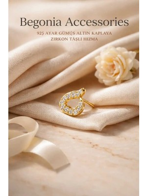 Lunexa 925 Ayar Gold Gümüş Zirkon Taşlı Kalp Piercing Hızma Küpe