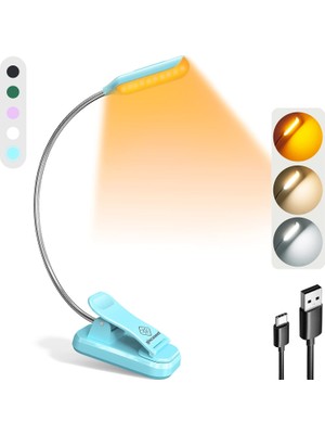 Happy Trend Söğüt Yatakta Kitaplar Için Okuma Işıkları, 10LED Parlak Kitap Işığı, 3 Renk ve 3 Parlaklık, Şarj Edilebilir Kitap Işığı 80 Saat Sürer, Okuma Işığında Hafif Klips (Mavi)