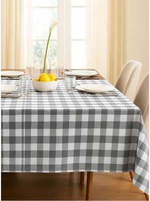 Happy Trend Home Kareli Masa Örtüsü Sofra Bezi 160X220 cm Rustik Gri