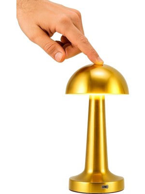 Happy Trend Home Mantar Şekilli Şarjlı Masa Lambası – 3 Fonksiyonlu Dokunmatik LED Aydınlatma, Dekoratif Gece Lambası, Yatak Odası, Salon ve Ofis Için Modern Tasarım Işık (Gold)