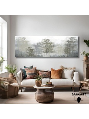 Happy Trend Uzun Panaromik Kanvas Tablo Soyut Bohem Çizgisel Ağaçlar, 150 x 50