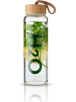 Happy Trend Home Detox Bambu Kapaklı Cam Matara 1000 ml –,ısıya Dayanıklı, Borosilikat Cam, Doğal, Çevre Dostu, Sağlıklı Su Şişesi,buzdolabı Suluk Suluğu (Detox)