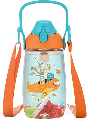 Happy Trend Pipetli 680 ml Boyun Askılı Tritan Çocuk Su Matarası -Kutulu- FFUZ2202680 Turuncu