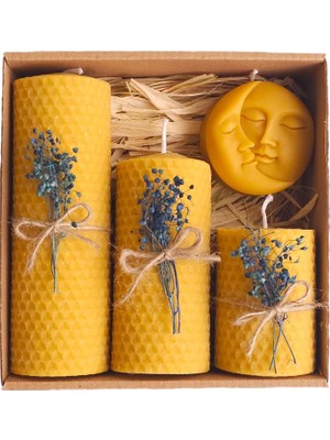 Happy Trend Dekoratif Doğal Petek Balmumu Mum Ay ve Güneş Seti Bal Mumu Mum Hediyelik Beeswax Candle