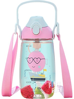 Happy Trend Pipetli 680 ml Boyun Askılı Tritan Çocuk Su Matarası -Kutulu- FFUZ2202680 Pembe