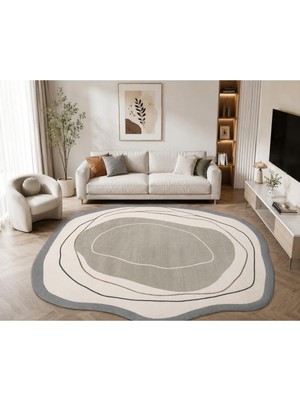Happy Trend Baskı Pamuk Dokuma Kaymaz Taban Salon Halısı – Antre, Koridor ve Oda Için, Gri, 120 x 180