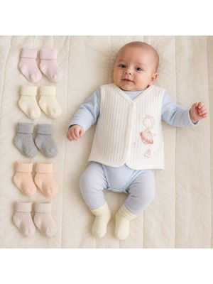 Gümüş Açık Mavi Uzun Kollu Body, Beyaz Uzay Desenli Yelek ve 5 Çift Çorap Bebek Seti