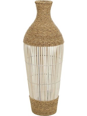Happy Trend 79 Seagrass El Yapımı Dekoratif Vazo Sarılı Uzun Orta Parça Vazo Krem Çıtalı Bambu Merkezi, Ev Dekorasyonu Için Vazo 28 x 28 cm x 81 Cm, Kahverengi
