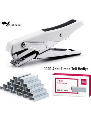 Happy Trend Profesyonel Metal Zımba Tabancası 60 Sayfa Kapasite 1000 Zımba Teli Hediye Ofis ve Ev Dayanıklı Beyaz