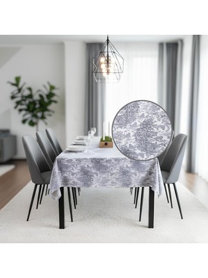 Happy Trend & Laurel Jakarlı Dikdörtgen Masa Örtüsü 160 x 240 Cm, Dokuma Kumaş, Makinede Yıkanabilir, Mutfak ve Salon Için Dekoratif Sofra Örtüsü - Gri Ağırlıklı