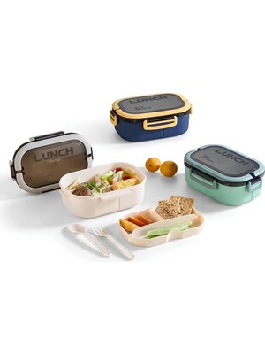 Happy Trend Beslenme Kutusu 1200 ml 2 Katlı 6 Bölmeli Bpa'sız Pp Plastik Sefer Tası ve Beslenme Çantası - Lunch Box, Çatal Kaşık ve Bıçak Dahil Okul Beslenme (Yeşil)