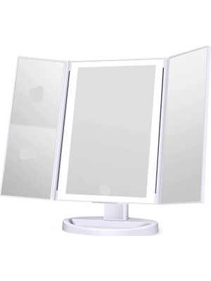 Happy Trend Of Myth - 1X-2X-3X-10X Büyütmeli 37 LED Işıklı Makyaj Aynası, 3 Panel, Katlanabilir, Dokunmatik Sensörlü (Beyaz)
