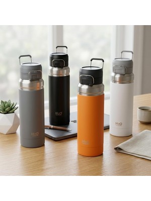 Happy Trend Paslanmaz Çelik Termos Matara - 1000 ml (1 Litre) Kapasiteli, Renk Seçenekli Isı Yalıtımlı Çelik Suluk (Beyaz)