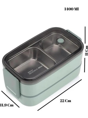 Happy Trend Beslenme Kutusu Iki Katlı - Paslanmaz Çelik - 1400ML (Kaşık ve Çatal) Lunch Box (Bordo)