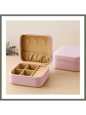 Bezos Mini Fermuarlı Takı Kutusu 10X10X5 cm - Suni Deri, 4 Bölmeli Bezos1