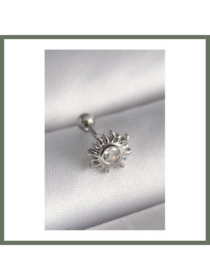 Bezos 316L Çelik Gümüş Renk Zirkon Taşlı Güneş Tragus Piercing Bezos1