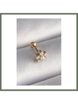 Bezos 316L Çelik Gold Renk Zirkon Taşlı Çiçek Model Tragus Piercing Bezos1