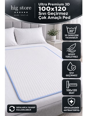 Hig Store 3D Yatak Koruyucu Hasta Altı Bebek Altı Yıkanabilir Ultra Emici 2 Katlı Yatak Pedi 100X120 Ebat Çok Amaçlı Ped