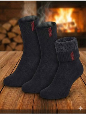Mrc Tactical 3'lü Paket Termal Havlu Çorap - Içi Şardonlu Extra Kalın Kışlık Siyah Çorap