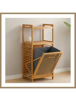 Bezos 2 Katlı Bambu Çamaşır Sepeti Önden Çek-Aç Organizer 40X35X95 cm 22