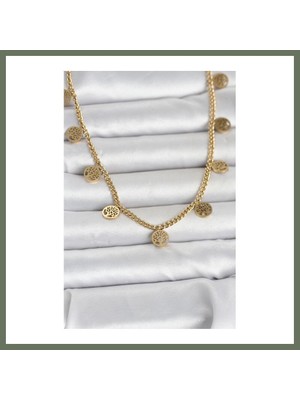 Bezos 316L Çelik Gold Renk Yaşam Ağacı Model Kadın Kolye Bezos1
