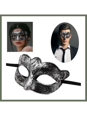 Bezos Maskeli Balo Antik Gri Gümüş Eskitilmiş Maske Balo Venedik Bezos1
